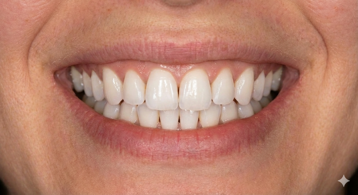After treatment image showcasing whiter teeth and closed gaps