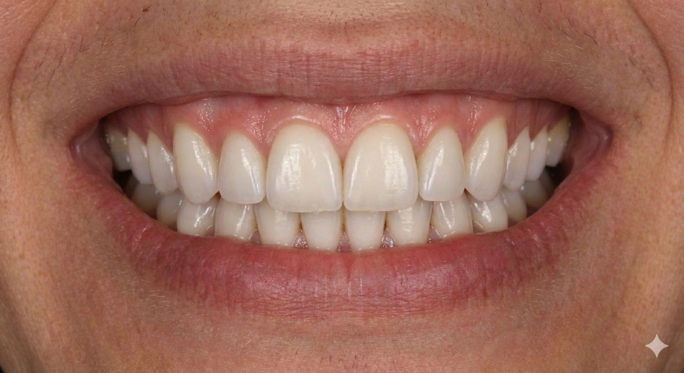 After treatment image showcasing whiter teeth and closed gaps