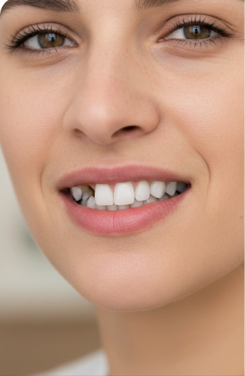 Before treatment image highlighting teeth discoloration and gaps