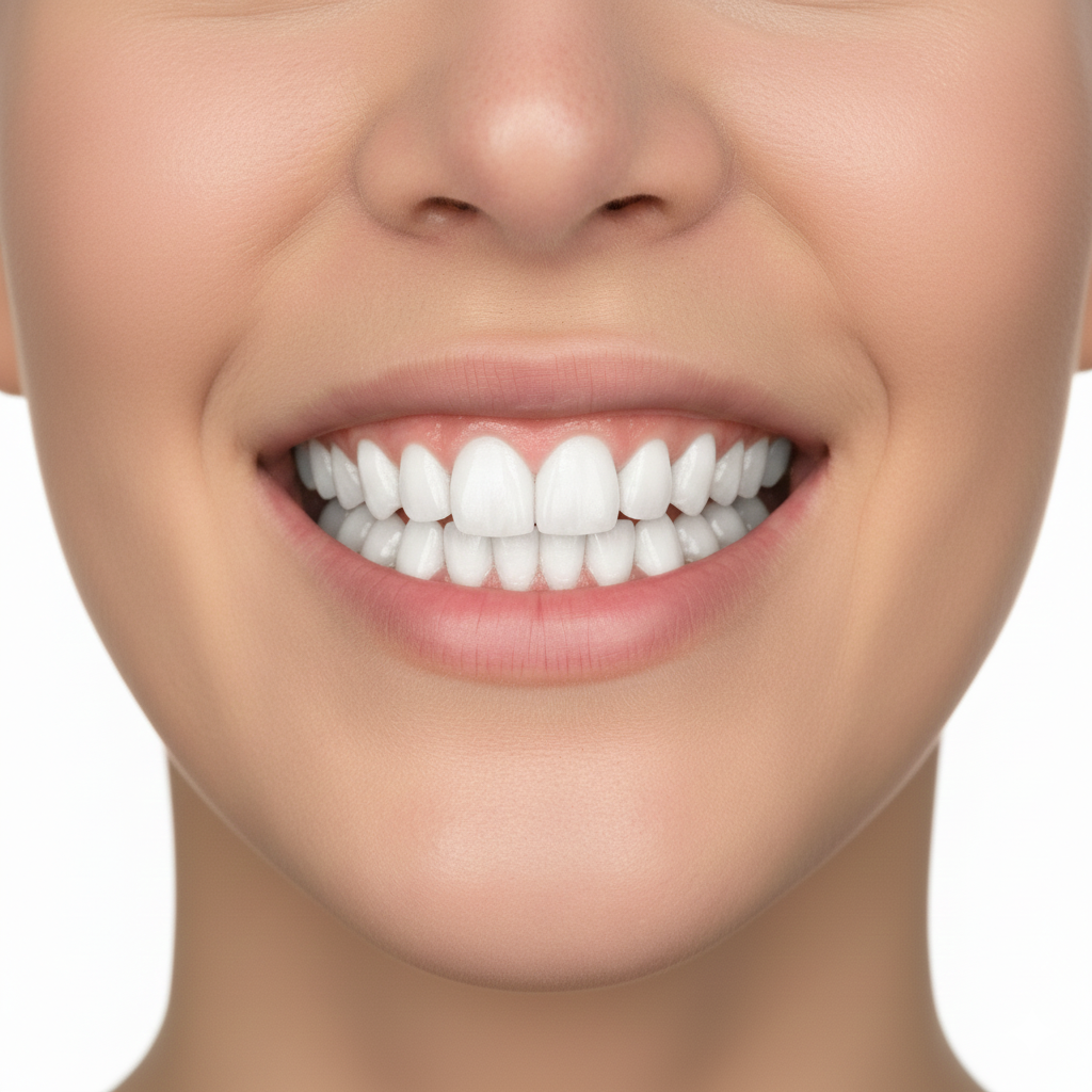 After treatment image showcasing whiter teeth and closed gaps